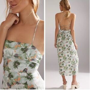 Anthropologie En Saison Square Neck Lace Up Back Midi Dress Sz L